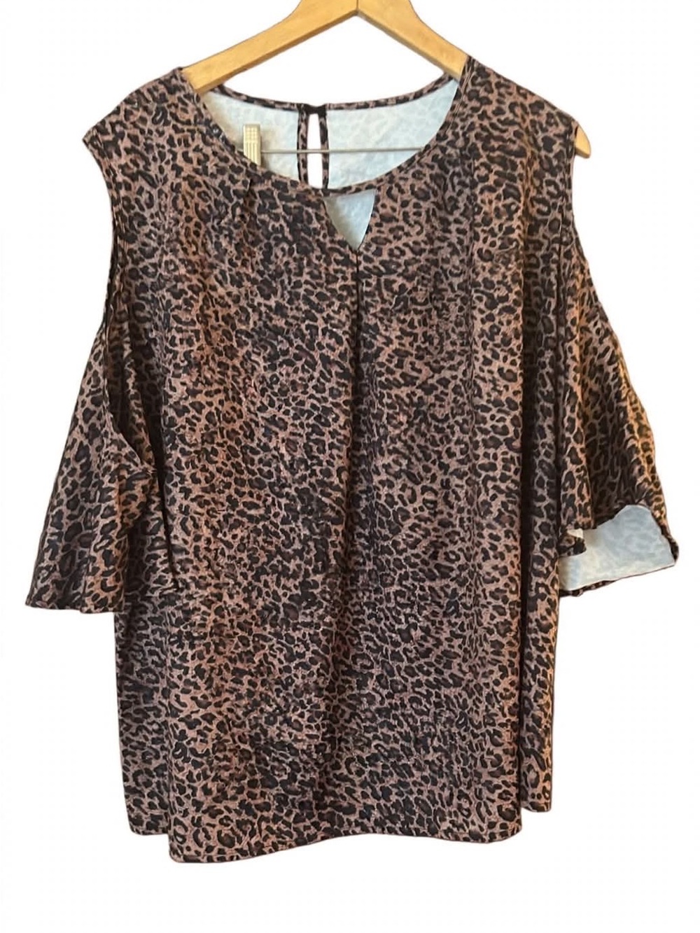 Brown Leopard Print Cold-Shoulder Women's Top 5x